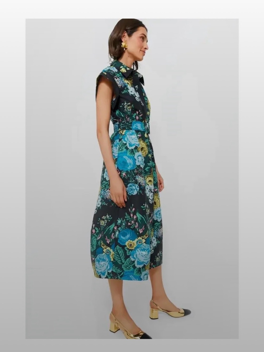 Tuckernuck Floral Midi Dress in Teal and Black